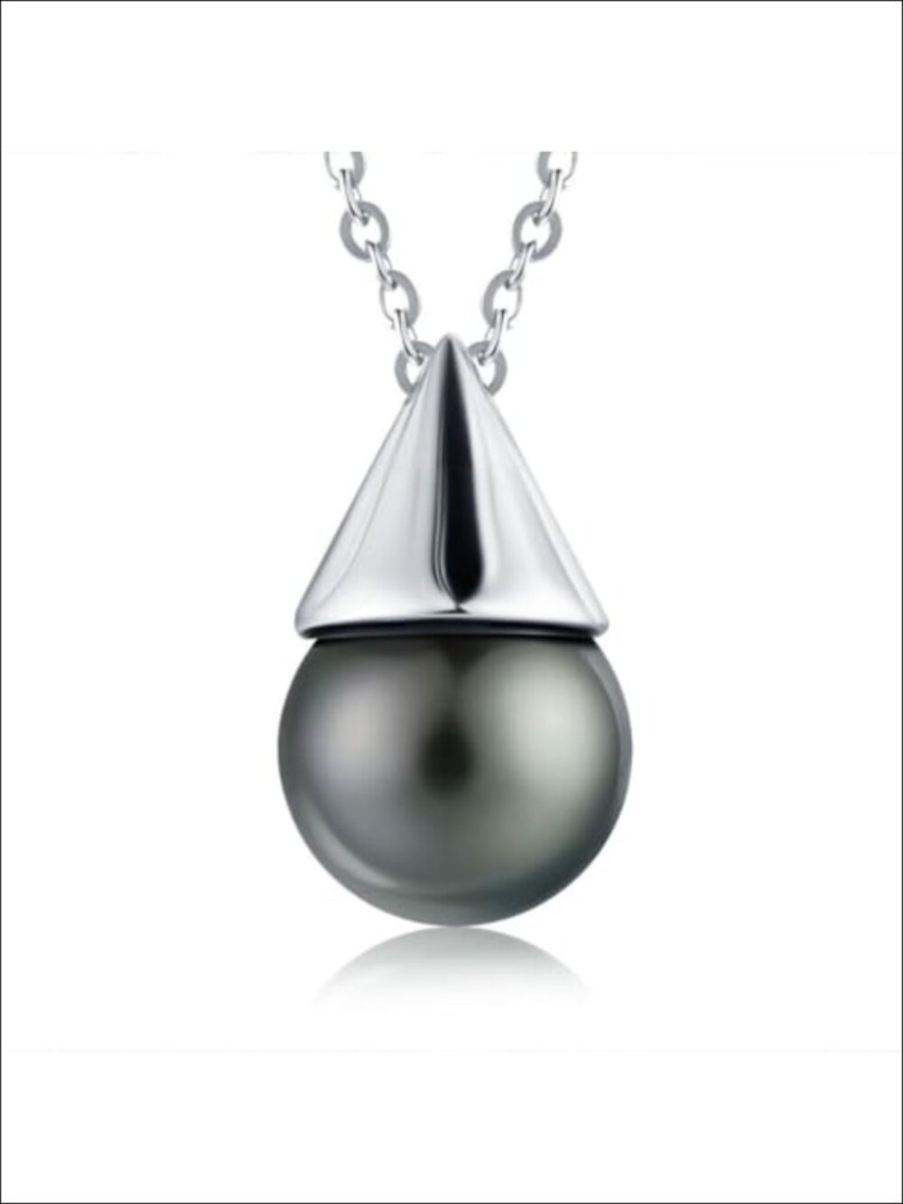 Sterling Silver Tahitian Black Pearl Pendant Necklace 18 in